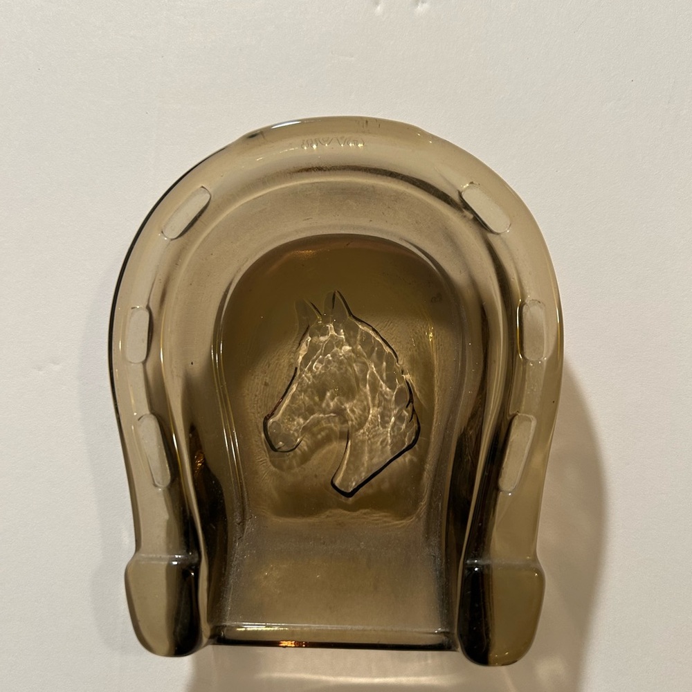 Vintage Avon Horseshoe Ashtray or Trinket Dish in Amber or Smokey Brown